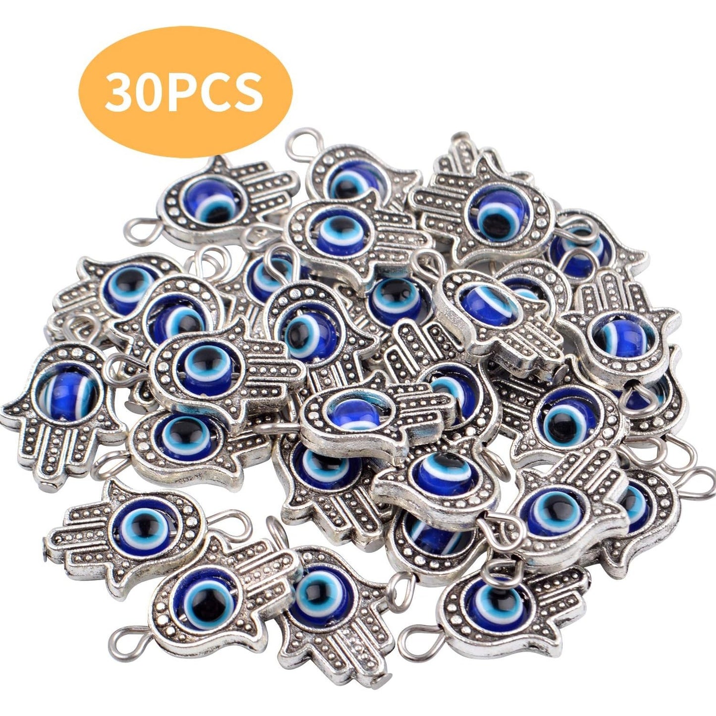 Hamsa Hand Beads Frame Charms,30 Pieces of Hamsa Evil Eye Pendant Hand of Fatima Symbol Charms Jewelry Making Findings for DIY Necklace Bracelet(Gold & Silver & Bronze)