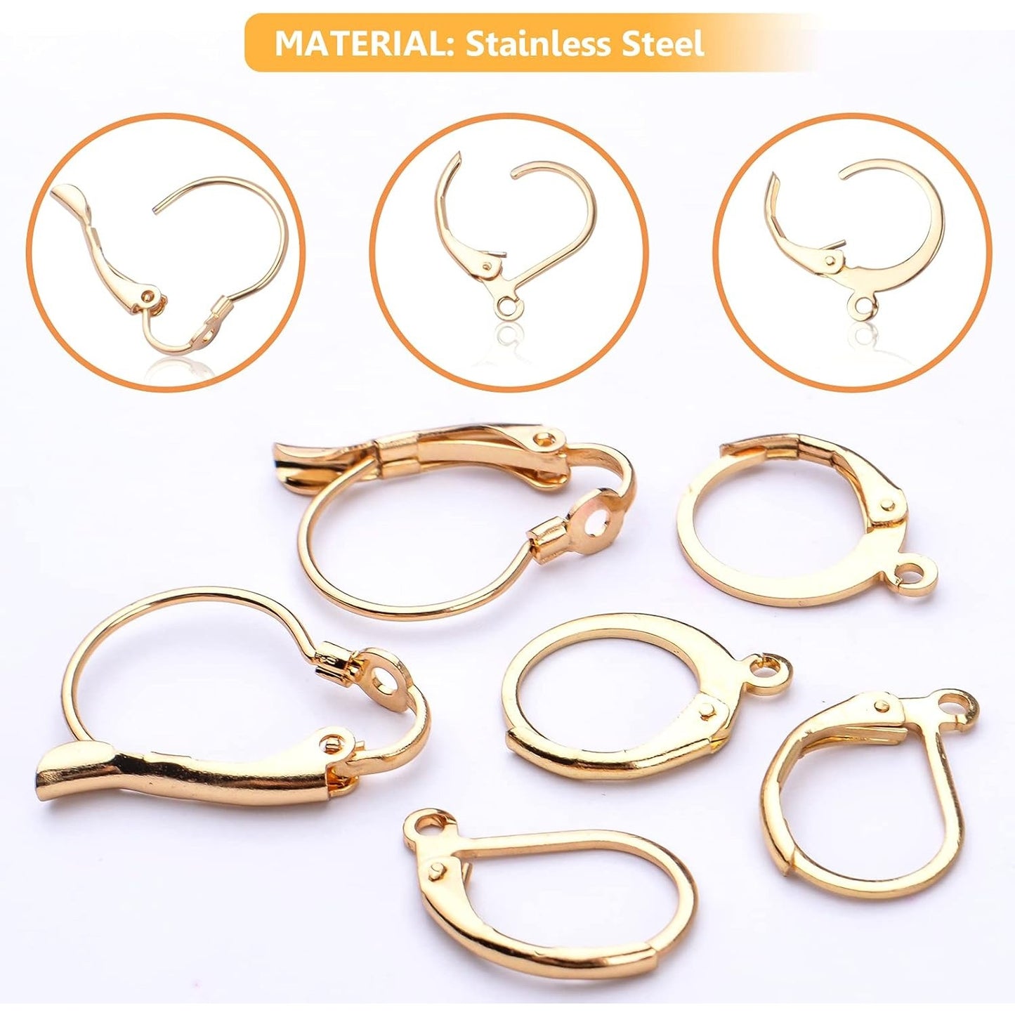 30pcs Gold Plated French Earring Hooks Hypoallergenic Stainless Steel Leverback Earwire Dangle Earring Hooks for Women Jewelry Making Christmas Party Favor, 3 Styles