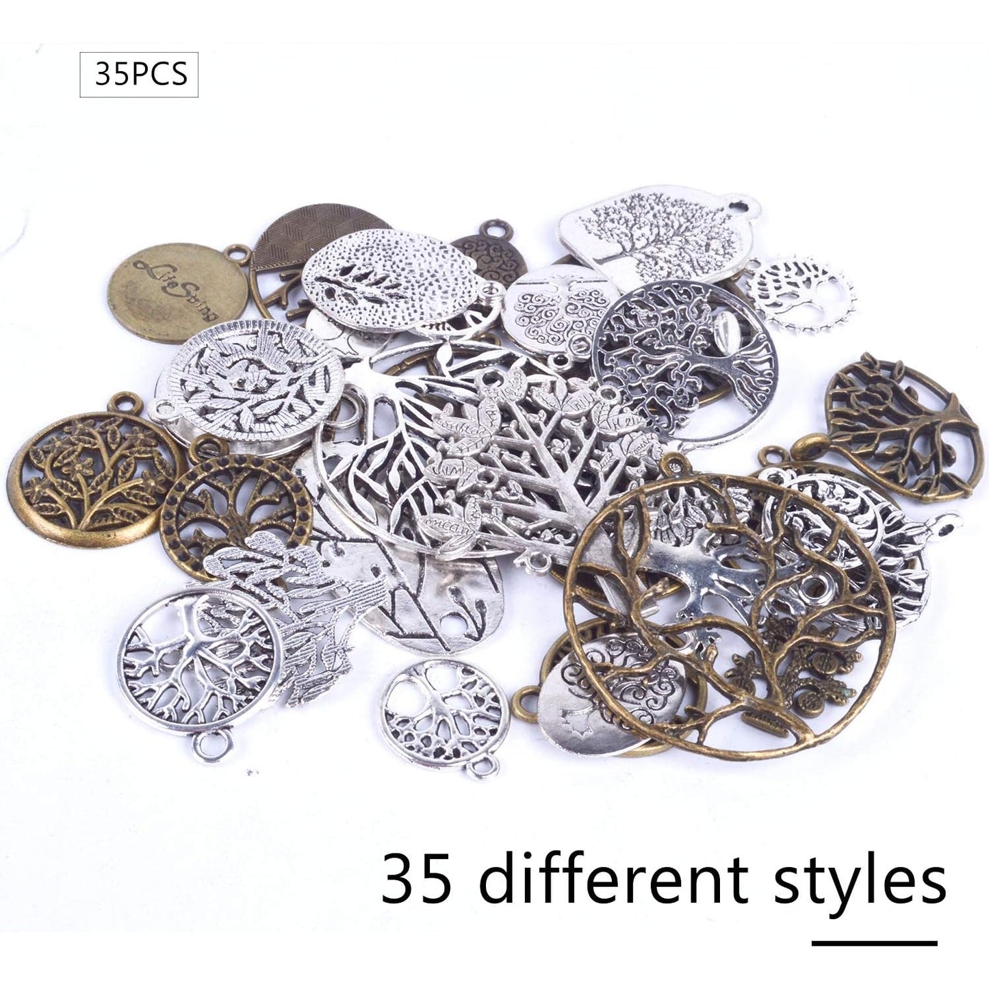 35pcs Mixed Alloy Tree of Life Pendants Beads Charms Pendants for Crafting, Jewelry Findings Making Accessory for DIY Necklace Bracelet