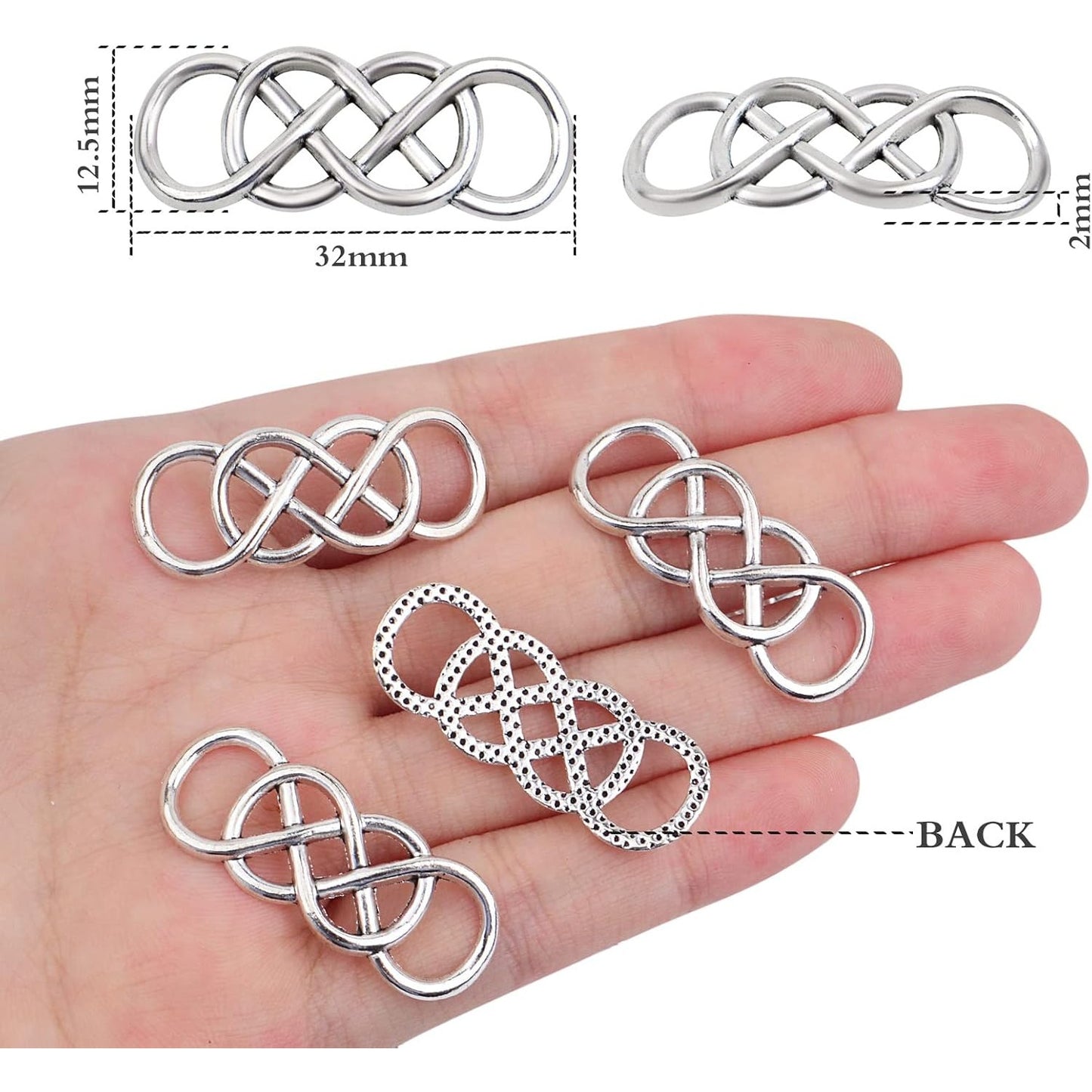 50pcs Double Infinity Symbol Connector Charms Alloy Pendant Charm Connectors for DIY Bracelet Necklace Jewelry Making,32.8mm×12.5mm