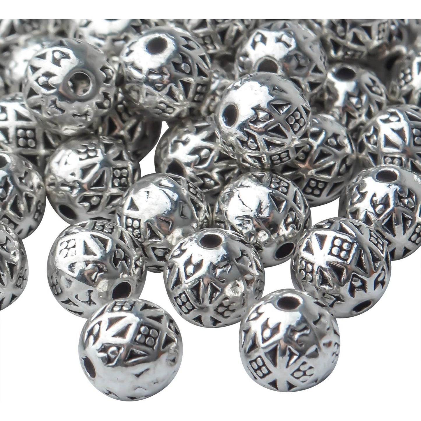 100pcs Antique Silver Tibetan Bead Spacers Alloy Rondelle Ball Spacers Loose Beads Jewelry Round Beads for DIY Crafts Supplies Jewelry Making,6MM