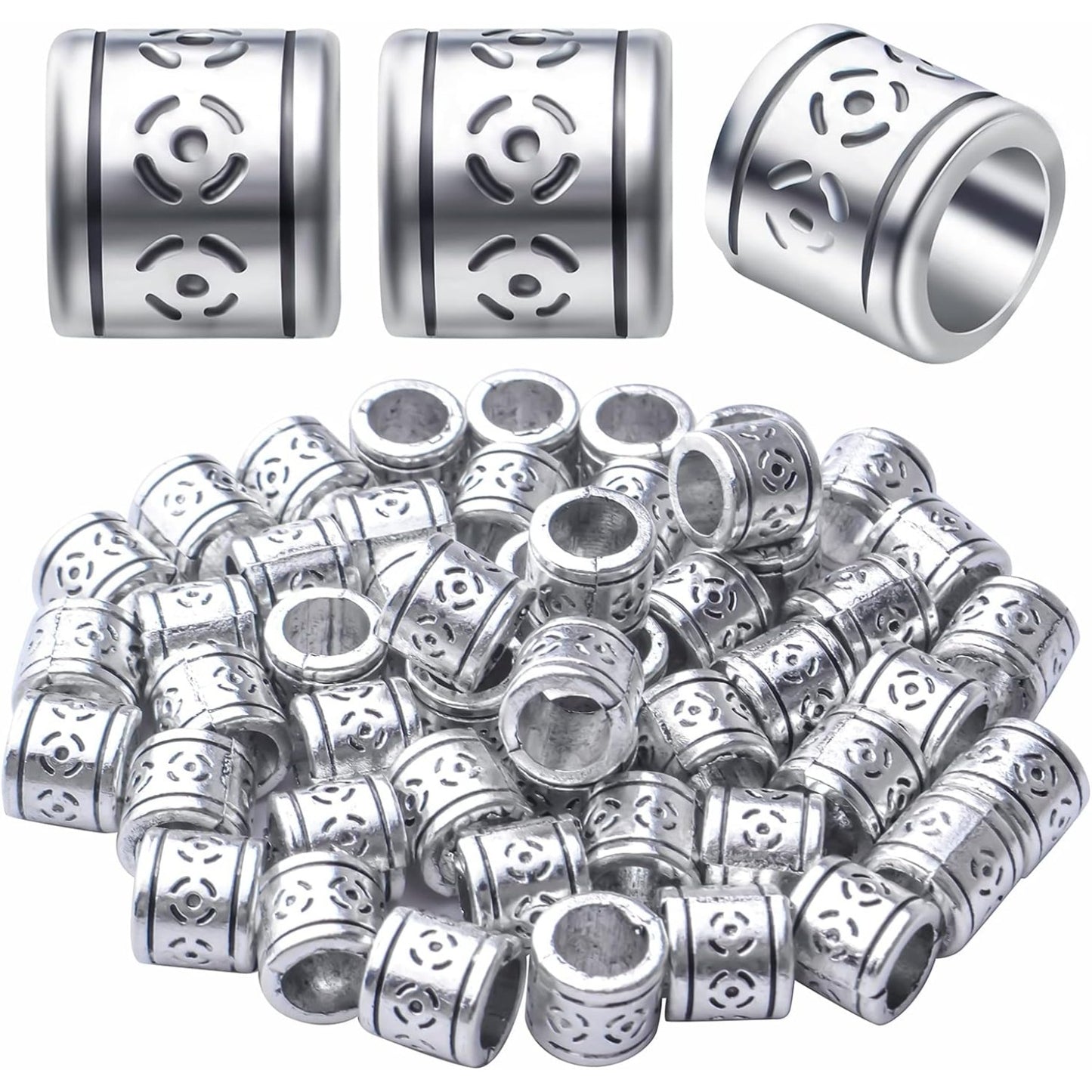 50pcs Antique Silver Alloy Rondelle Spacer Beads, 8.5mm x 8mm (Hole: 5.7mm), Loose Beads for DIY Jewelry Making