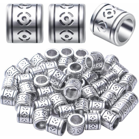 50pcs Antique Silver Alloy Rondelle Spacer Beads, 8.5mm x 8mm (Hole: 5.7mm), Loose Beads for DIY Jewelry Making