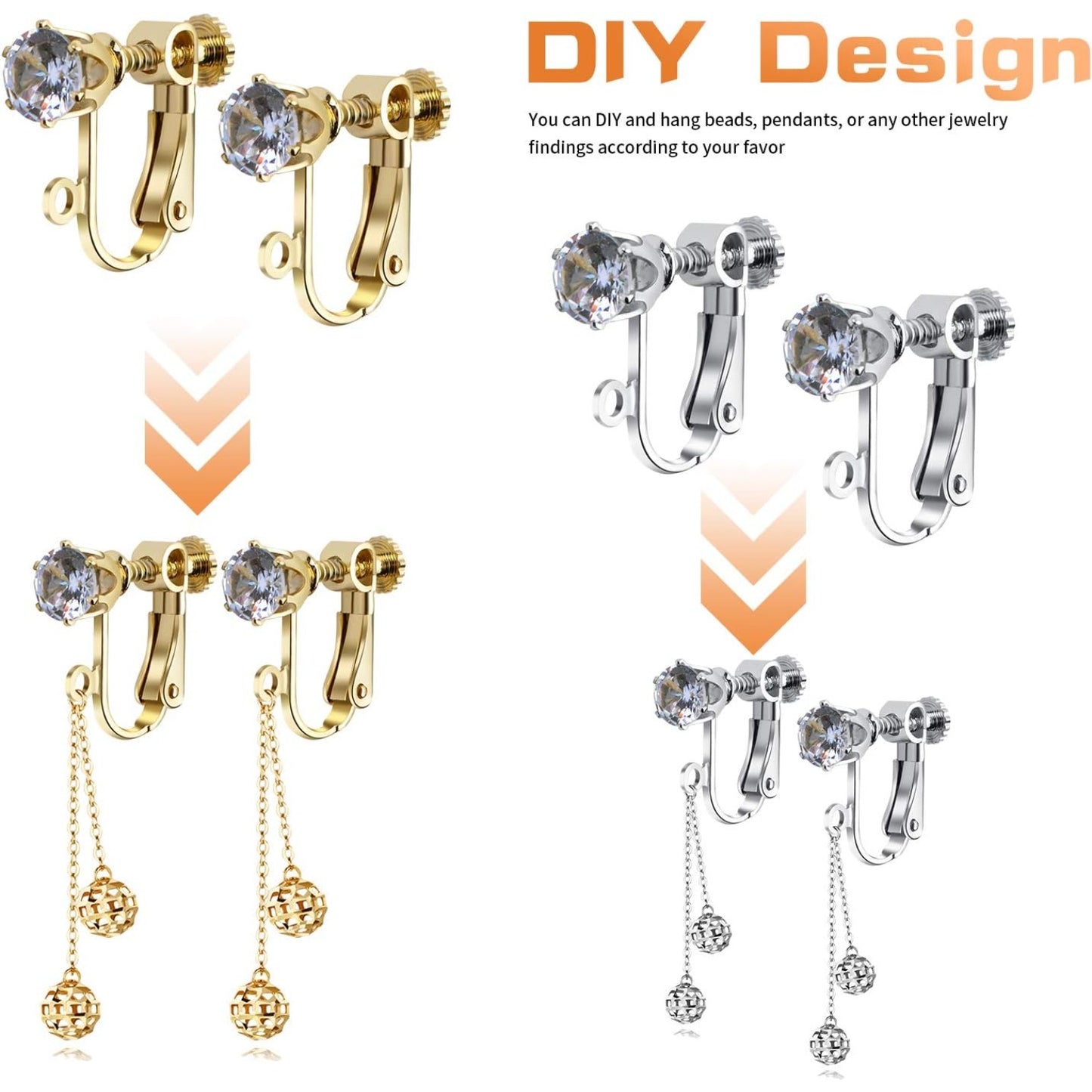 12pcs Clip on Earrings Converters Non-Pierced Crystal Earring Clips with Adjustable Screw for Jewelry Making,Gold and Silver