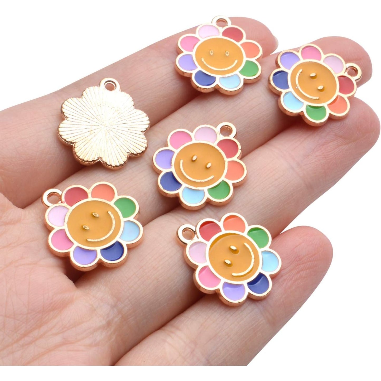 Enamel Flower Charms,20Pcs Daisy Smiley Face Charm Colorful Enamel Flower Charm for DIY Crafting Bracelet Jewelry Making