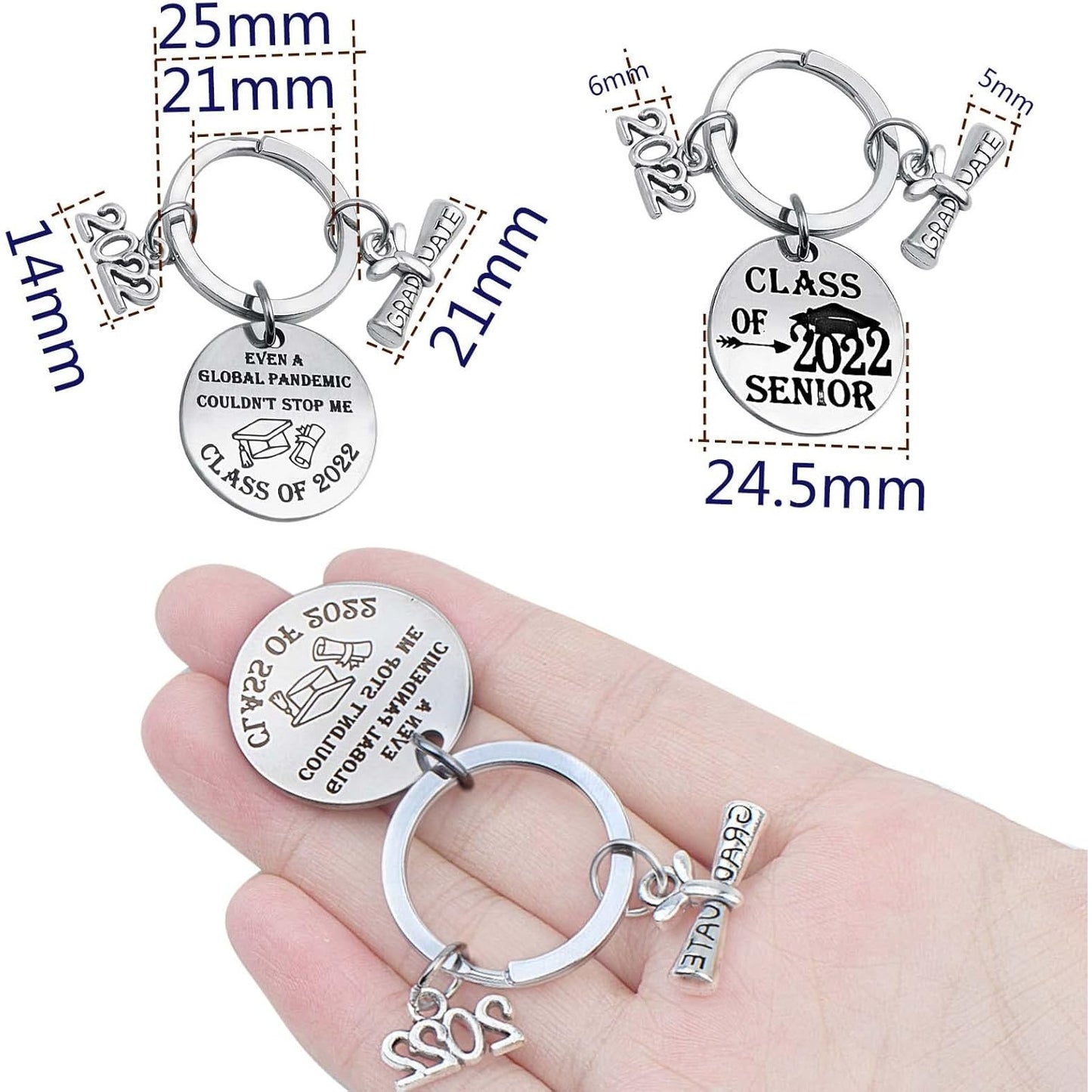 5pcs Stainless Steel Graduation Gifts Keychains for Class of 2022 Inspirational Gift Key Rings for 2022 Graduation Congratulations Birthday Encouragement Gifts, 5 Styles