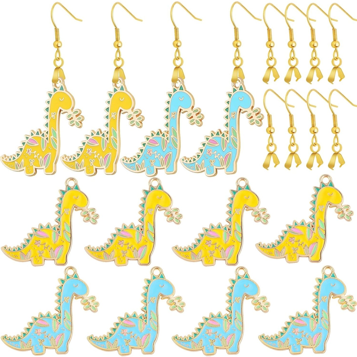 12pcs Golden Plated Colorful Enamel Dinosaur Pendant Charms and 12pcs Golden Hypoallergenic Earring Hooks for DIY Necklace Bracelet Dangle Earrings Jewelry Making
