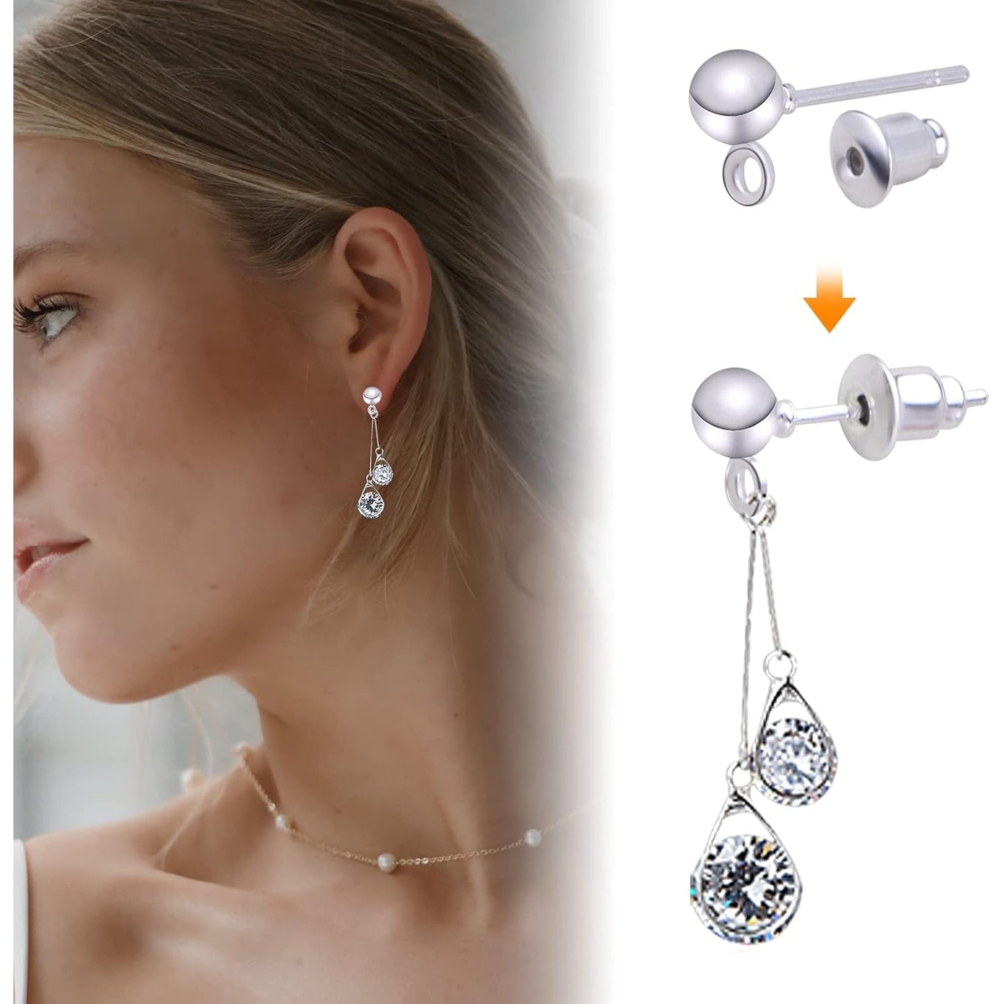 Earring Making Kit,150pcs Ball Post Earring Studs with 150pcs Metal Earring Backs,200pcs Clear Bullet Earring Backs and 200pcs Open Jump Rings,Round Ball Ear Pin with Loop for DIY Earrings Supplies