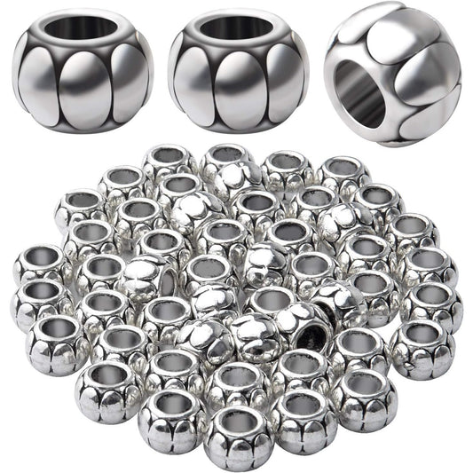 50pcs Antique Silver 5mm Large Hole Spacers Round Spacer Beads Alloy European Style Tube Beads Jewelry Spacer Charms for DIY Bracelet Jewelry Crafts Making