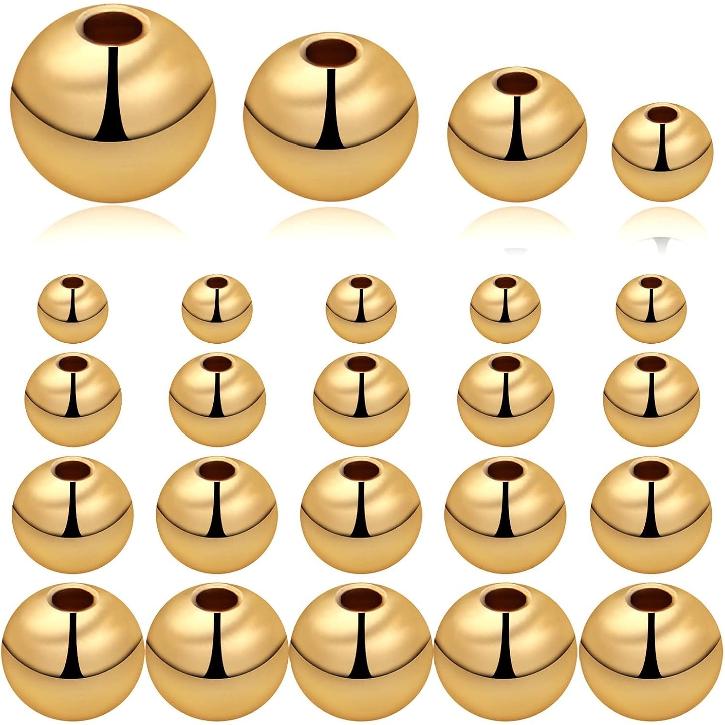300pcs Gold Plated Round Spacer Beads Brass Tarnish Resistant Seamless Smooth Beads Loose Ball Beads for DIY Necklace Bracelet Crafts Jewelry Making Findings, 3 mm/4 mm/5 mm/6 mm