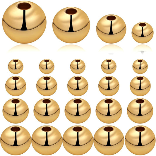 300pcs Gold Plated Round Spacer Beads Brass Tarnish Resistant Seamless Smooth Beads Loose Ball Beads for DIY Necklace Bracelet Crafts Jewelry Making Findings, 3 mm/4 mm/5 mm/6 mm