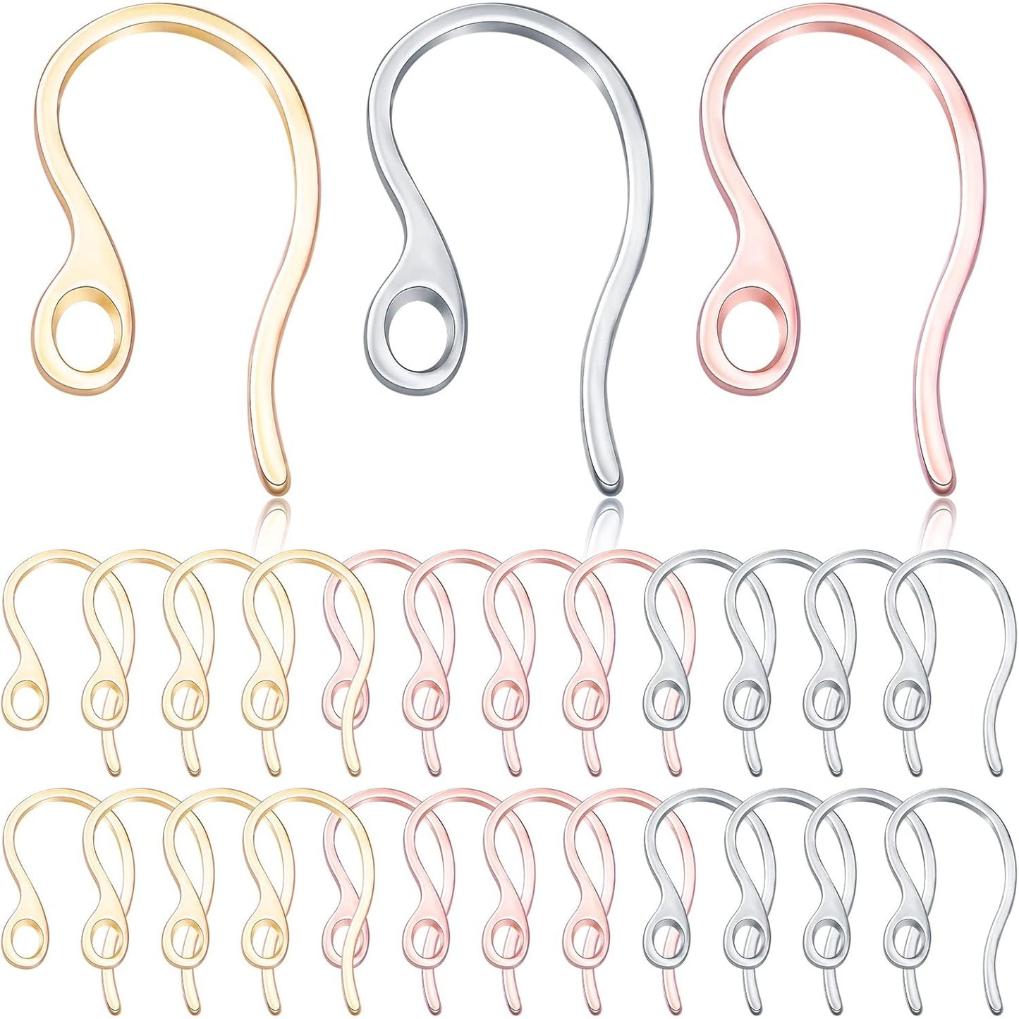 30pcs 3 Colors Stainless Steel Earring Hooks Ear Wire with Loop Hole Earring Findings for DIY Dangle Earrings Jewelry Making Art Craft Projects, 22.7 mm x 11.7 mm