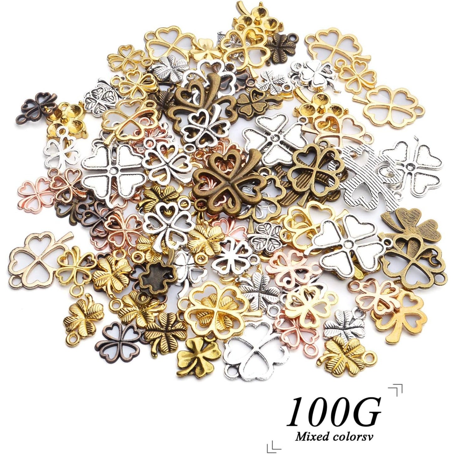 Mixed Four Leaf Clover Charms, 100 Gram Alloy Lucky Clover Pendant Craft Supplies Jewelry Findings Accessory for DIY Necklace Bracelet Making