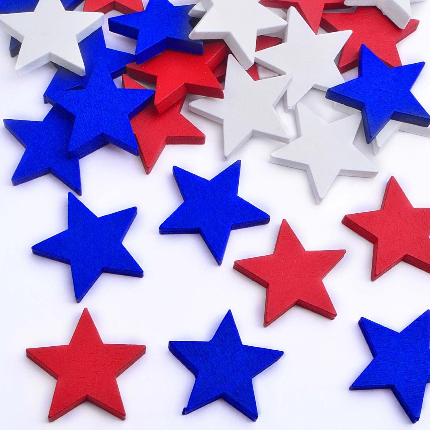 30pcs Blank Wooden Stars Decorations Natutal Wood Star Shape Ornaments Cutouts Stars Wood Slice Pieces for Craft Projects Christmas Party Wedding Decor, Red/White/Blue