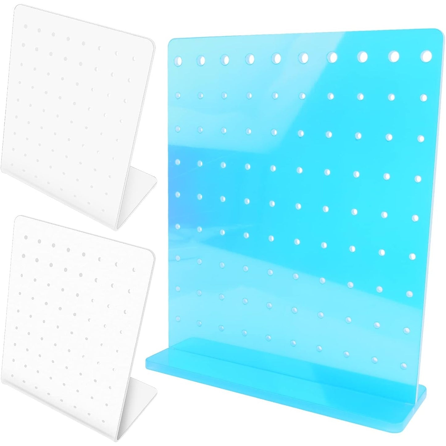 3pcs 3 Styles Earring Display Holders with Holes Plastic Earring Display Stand L-Shape Ear Studs Show Showcase Holders Organizer for Jewelry Display Hanging Earrings, 3 Colors