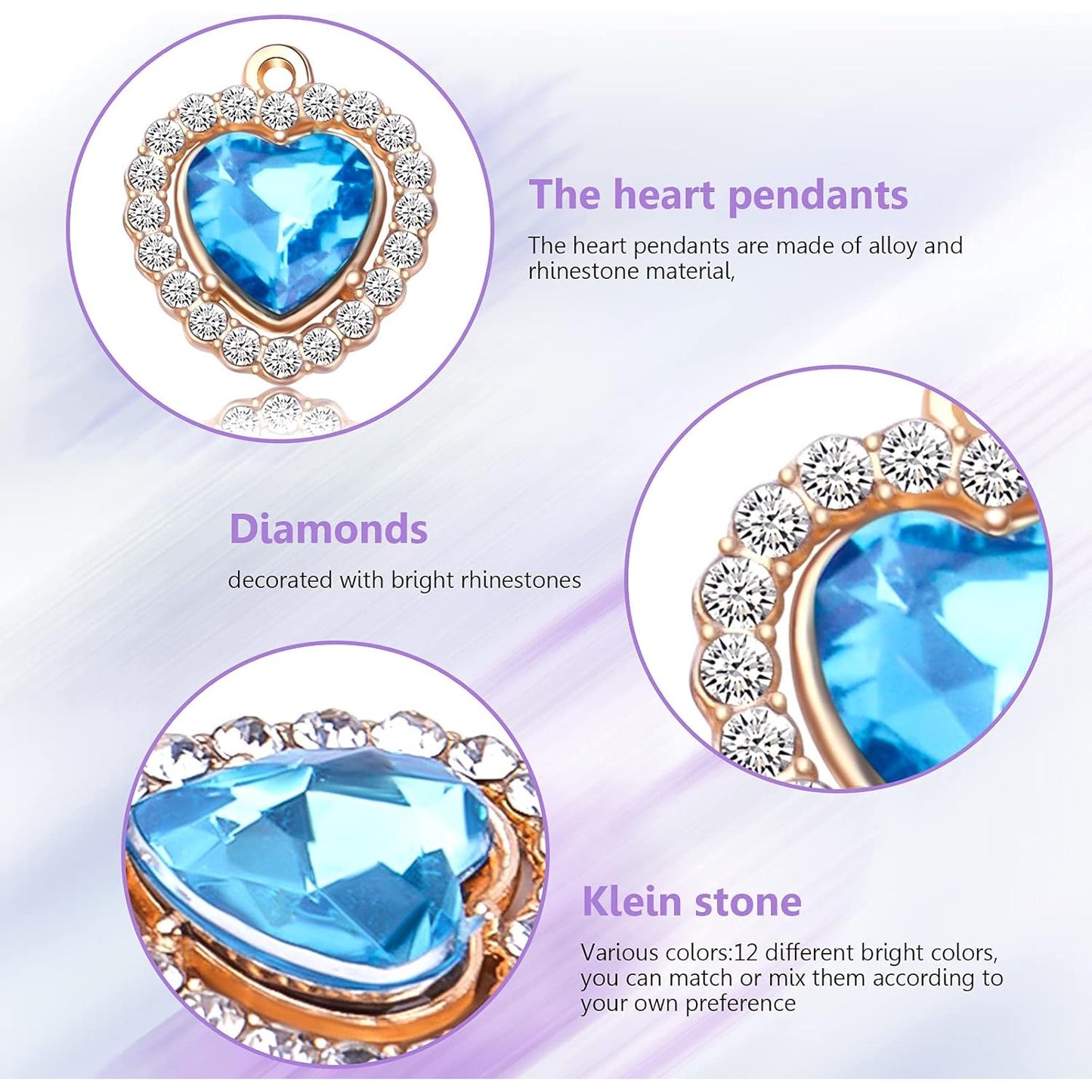 24pcs 12 Colors Rhinestone Heart Charms Cubic Zirconia Alloy Crystal Beads Pendants Charms for DIY Earrings Necklace Bracelet Crafts Jewelry Making Tiny Dangle Accessories