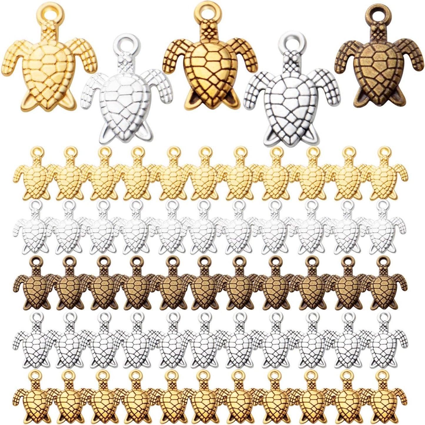 60pcs Sea Turtle Charms Alloy Tortoise Charm Pendant for DIY Necklace Bracelet Jewelry Crafts Making Accessories,5 Colors