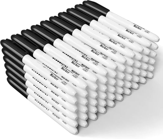 HENDEVL  Black Permanent Markers Fine Tip, 60 Packs Permanent Markers Bulk, Quick Drying & Fade Resistant, Permanent Marker Set Works on Plastic,Wood,Stone,Metal and Glass for Doodling, Marking