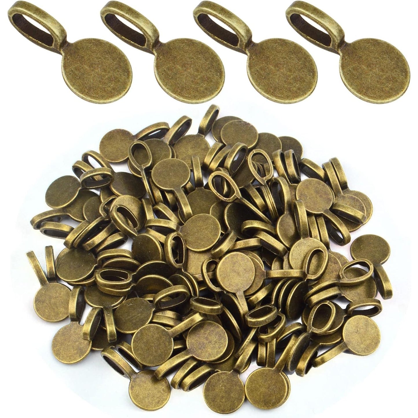 100pcs Silver Glue-on Flat Pad Bails Pendants Charms Connector Hanger for DIY Necklace Earrings Jewelry Making Accessories, 18 mm x 9 mm