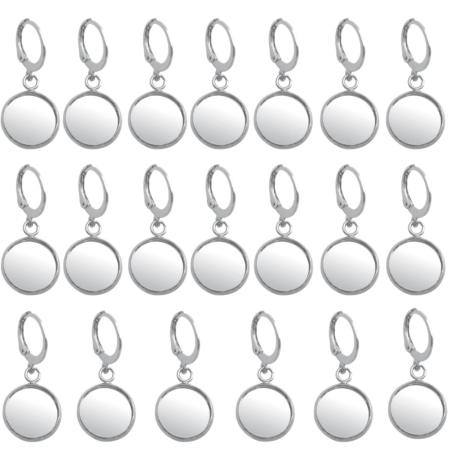 20pcs Leverback French Ear Wires Hooks Stainless Steel Blank Flat Round Bezel Trays Base Earring Cabochon Settings for DIY Earrings Jewelry Making Supplies, 2 Colors