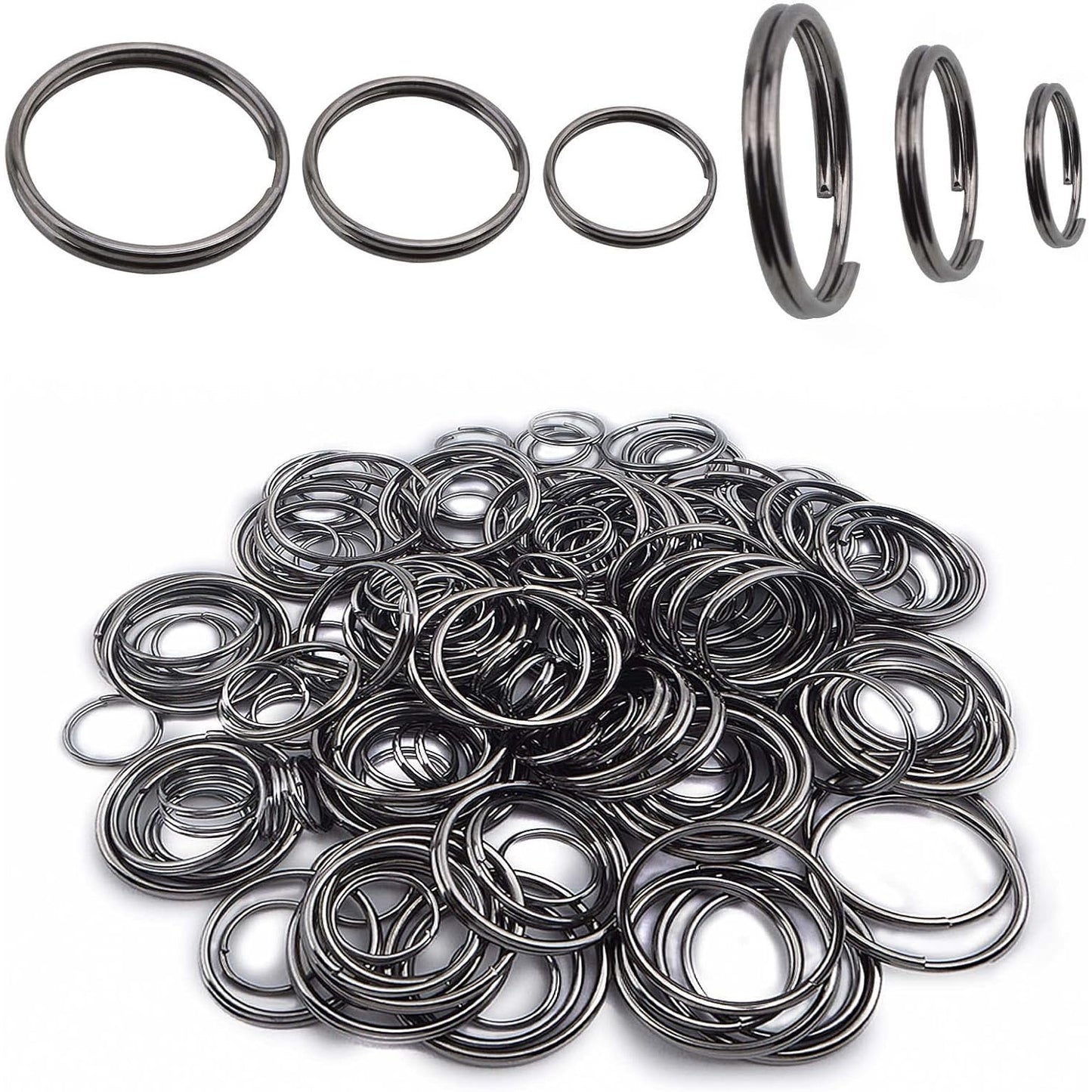 200pcs Gun Black Double Jump Rings Metal Open Jump Rings Split Ring Keyring Connectors for DIY Bracelet Necklace Earring Jewelry Making Supplies, 10mm/16mm/20mm