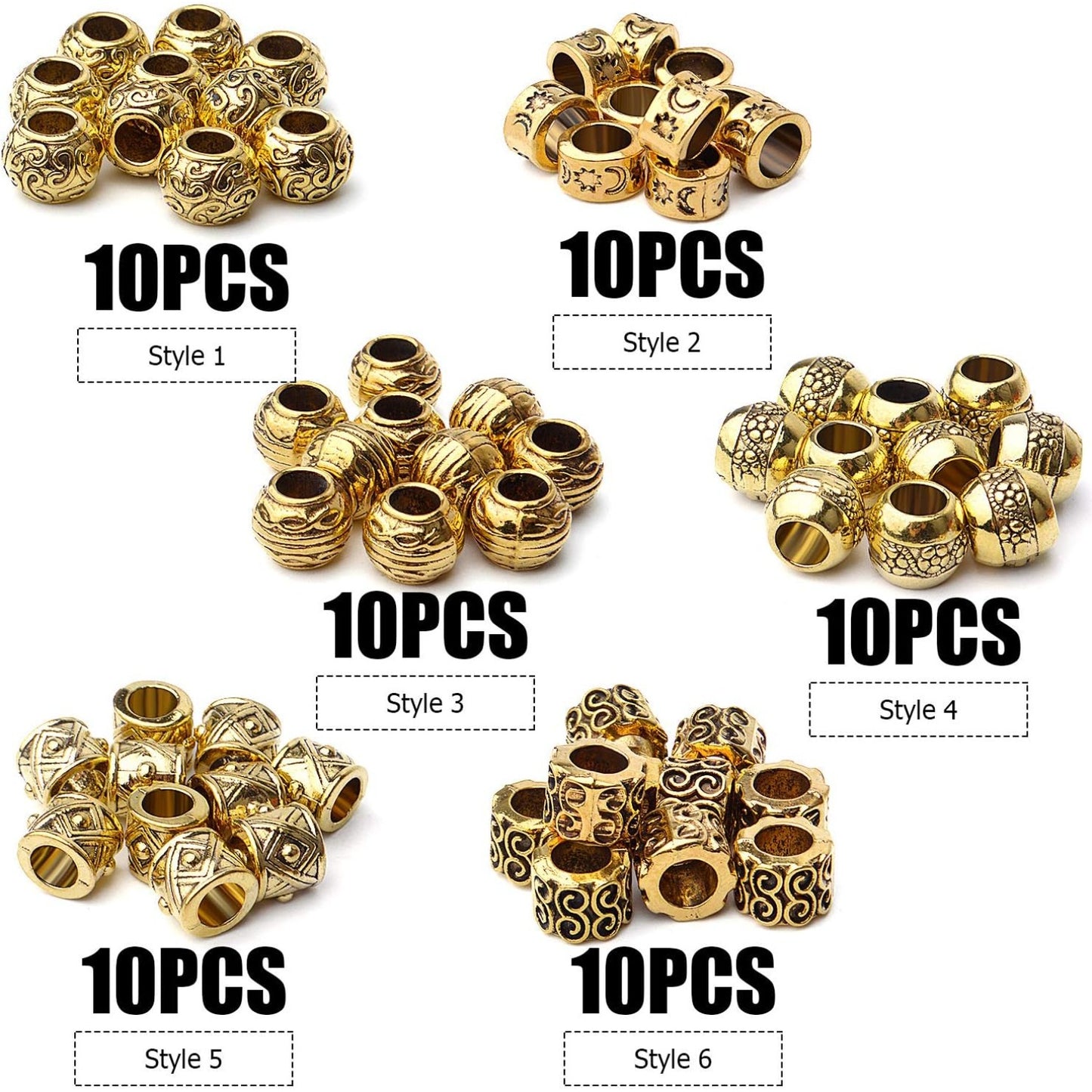 60pcs Antique Gold Spacers Beads Tibetan Large Hole Spacers Round Tube Beads European Rondelle Spacers for Necklace Bracelet DIY Jewelry Crafts Making