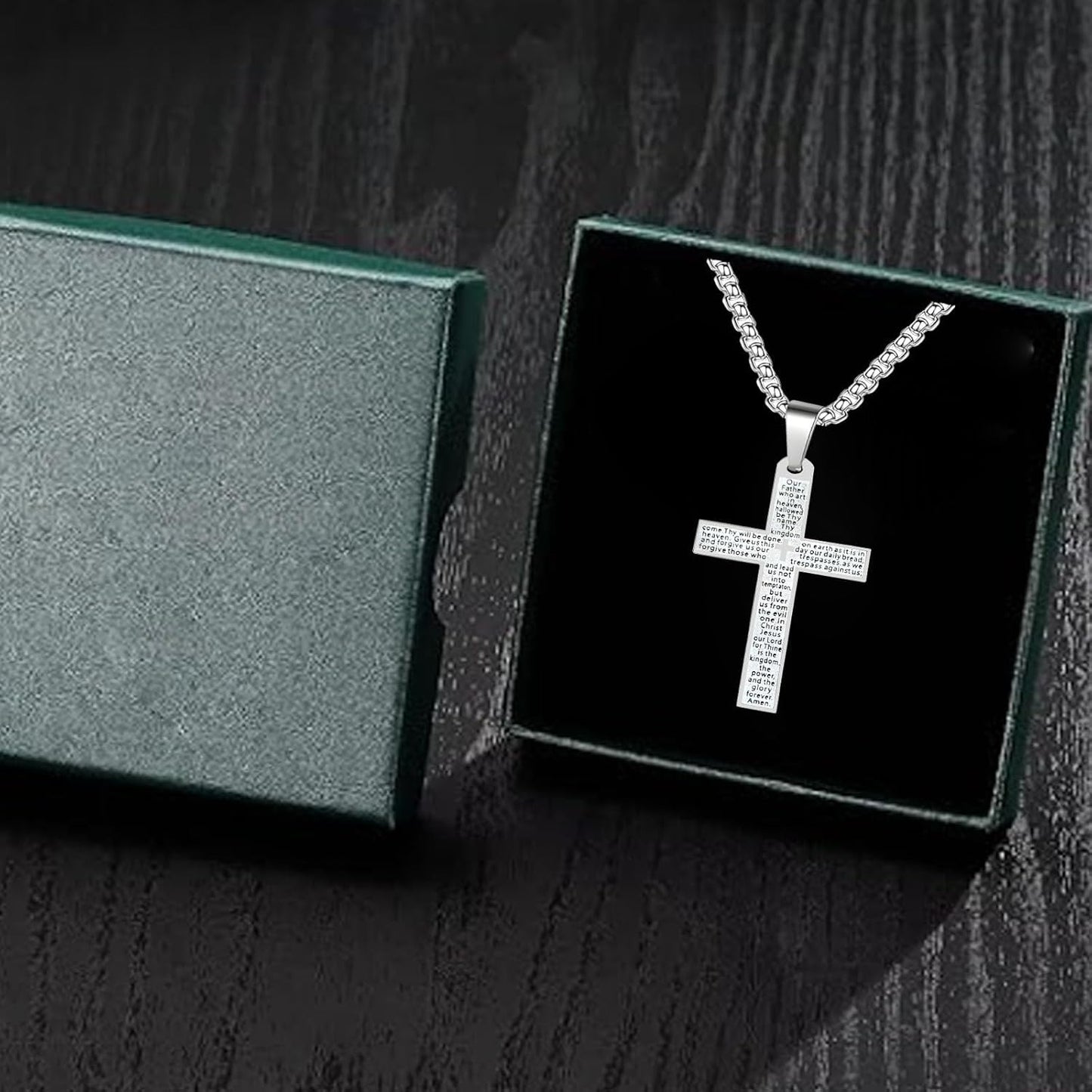 Stainless Steel Mens Womens Cross Necklace Lord's Prayer Pendant Jesus Christian Crucifix Bible Verse Charm Chain Choker Necklaces for Father Mother Easter Gifts