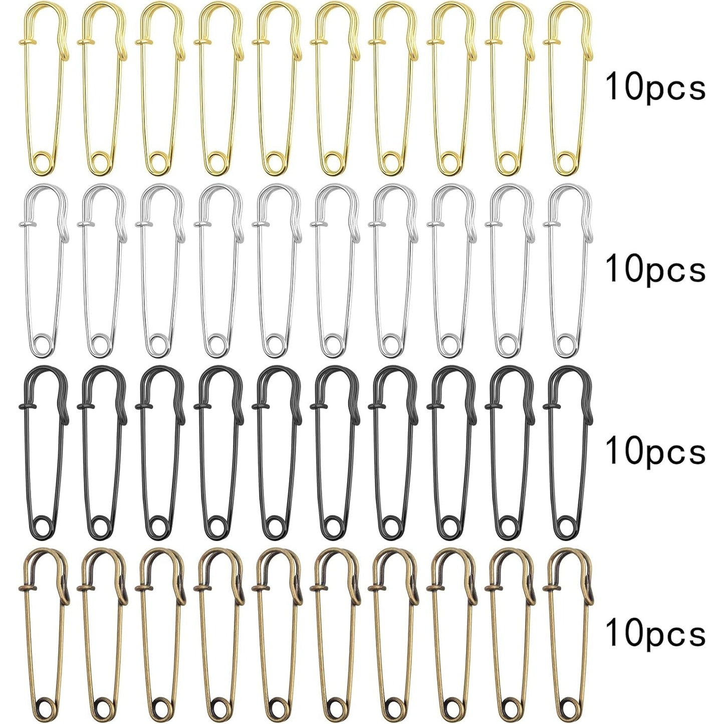40pcs 5 cm / 2 Inch Metal Large Safety Pins Heavy Duty Blanket Pins Extra Sturdy Safety Pins Bulk for Clothes Blankets Skirts Crafts Kilts Towels Sheets, 4 Colors