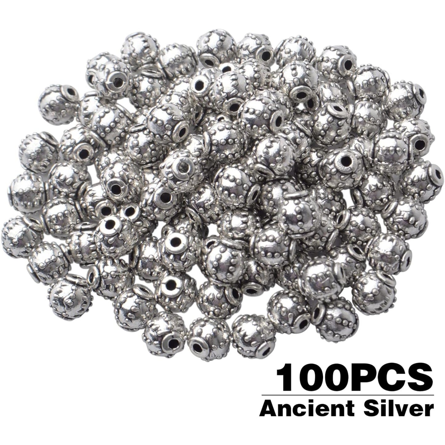 Round Spacer Beads, 100pcs Antique Silver Alloy Tibetan Spacers Loose Beads Charm Beads for Necklace Bracelet DIY Jewelry Making
