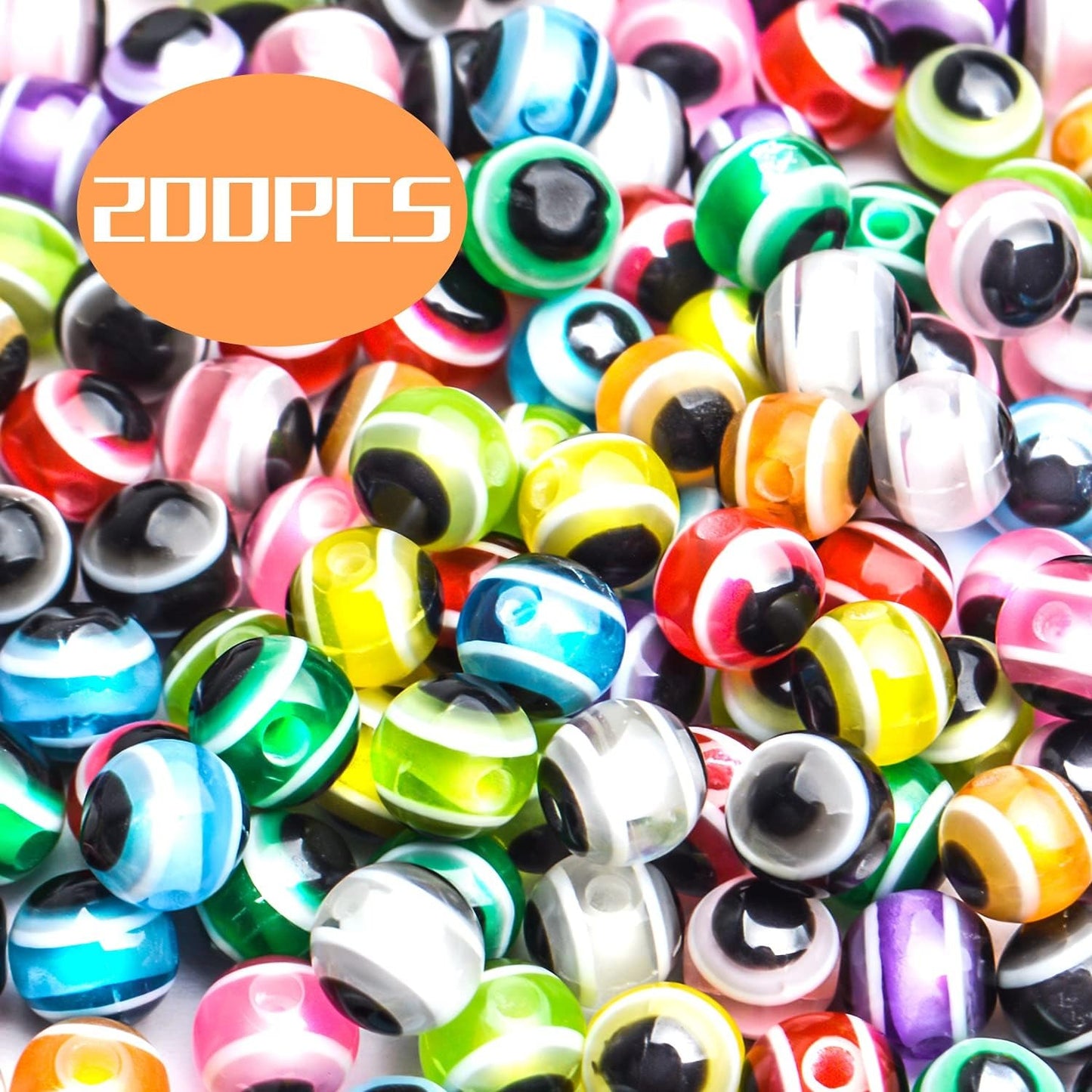Evil Eye Beads,200pcs Mixed Evil Eye Spacer Beads Round Resin Beads Bulk for Bracelets Necklace Jewelry Making,1.6mm Hole