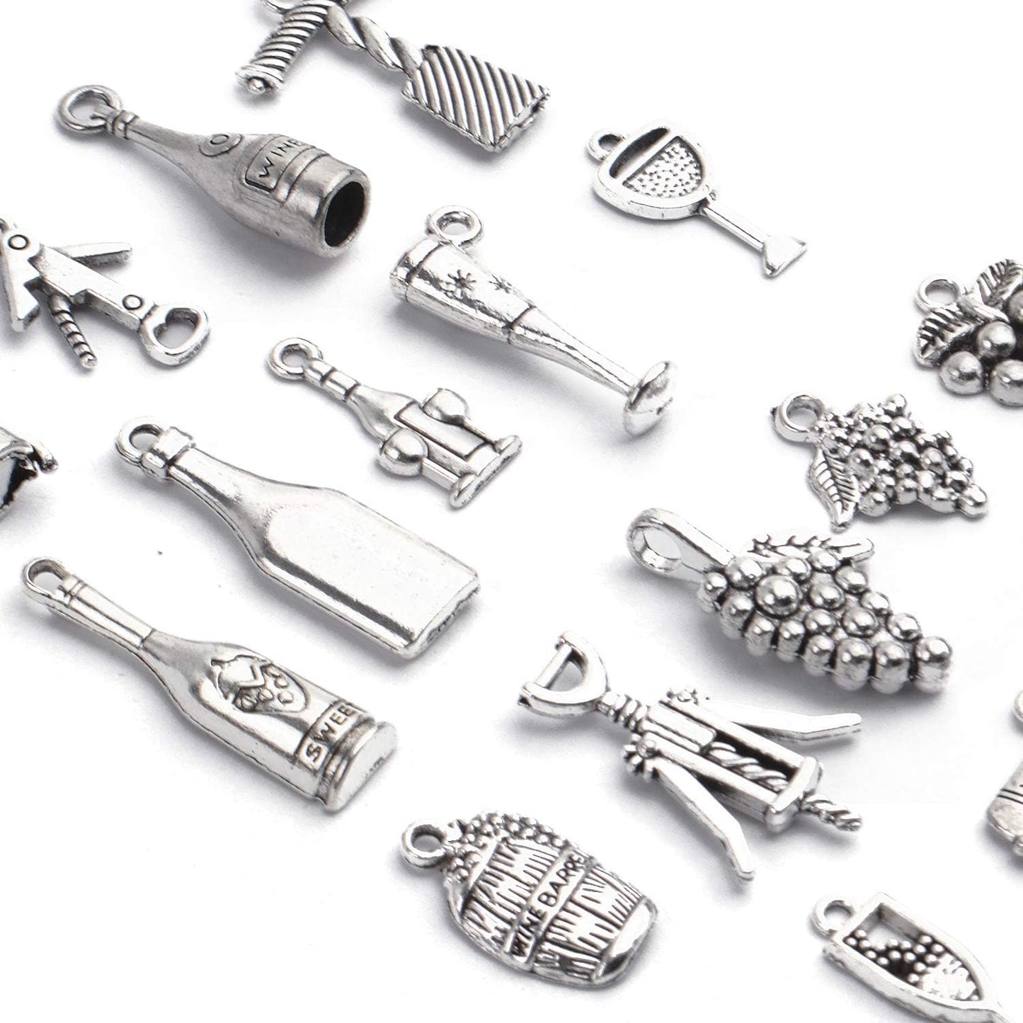 68pcs Tibetan Silver Pendants Wine Bottle Glass Opener Grape Wine Charms Accessories Jewelry Findings for DIY Necklace Bracelet