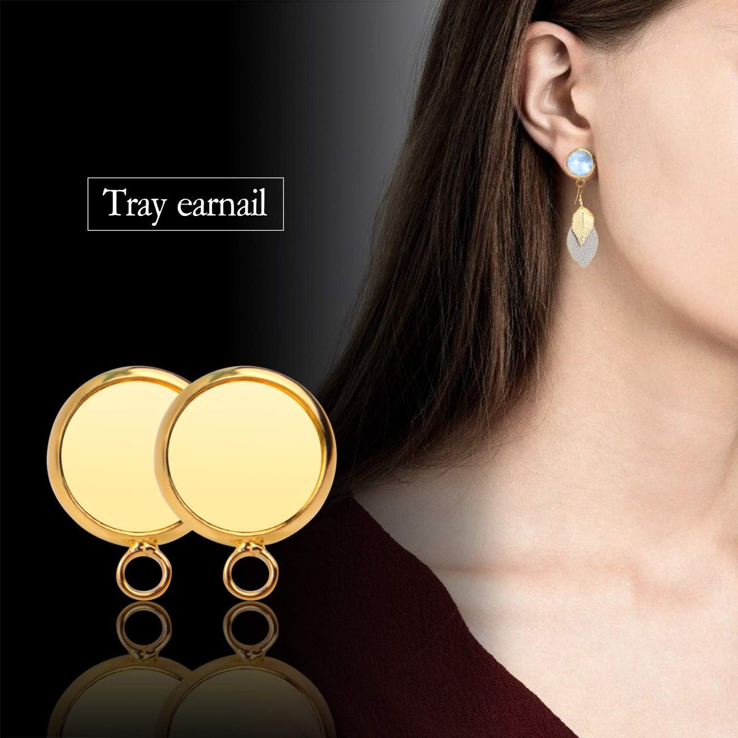 20 Pieces Cabochon Blank Earring Studs 10mm Ear Post and 20 Pieces Silicone Clear Ear Back for Earring Making (Gold)