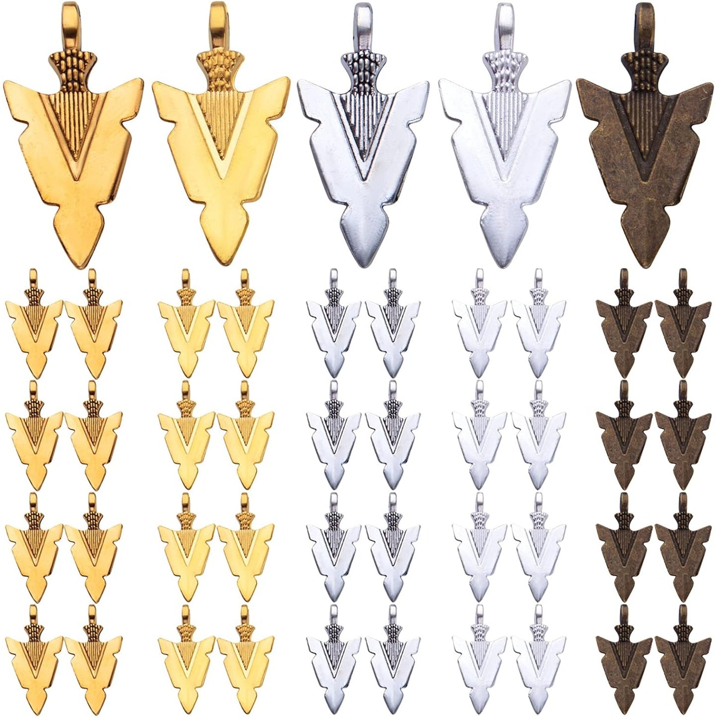 50 Pieces Tibetan Alloy Arrowhead Charms Vintage Chic Arrow Dangle Pendants Charms Craft Supplies for DIY Bracelet Necklace Jewelry Making Findings, Antique Golden