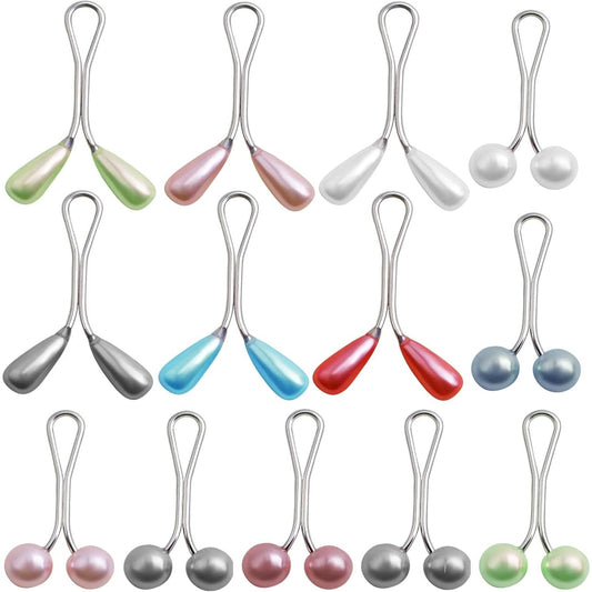 24pcs Colorful Faux Pearl Scarf Clips Cute Headscarf Shawl Scarf Muslim Hijab Clips U Shaped Lapel Brooch Pin Clips for Sweater Cardigan Clothing Jeans Hat Bag Ornaments