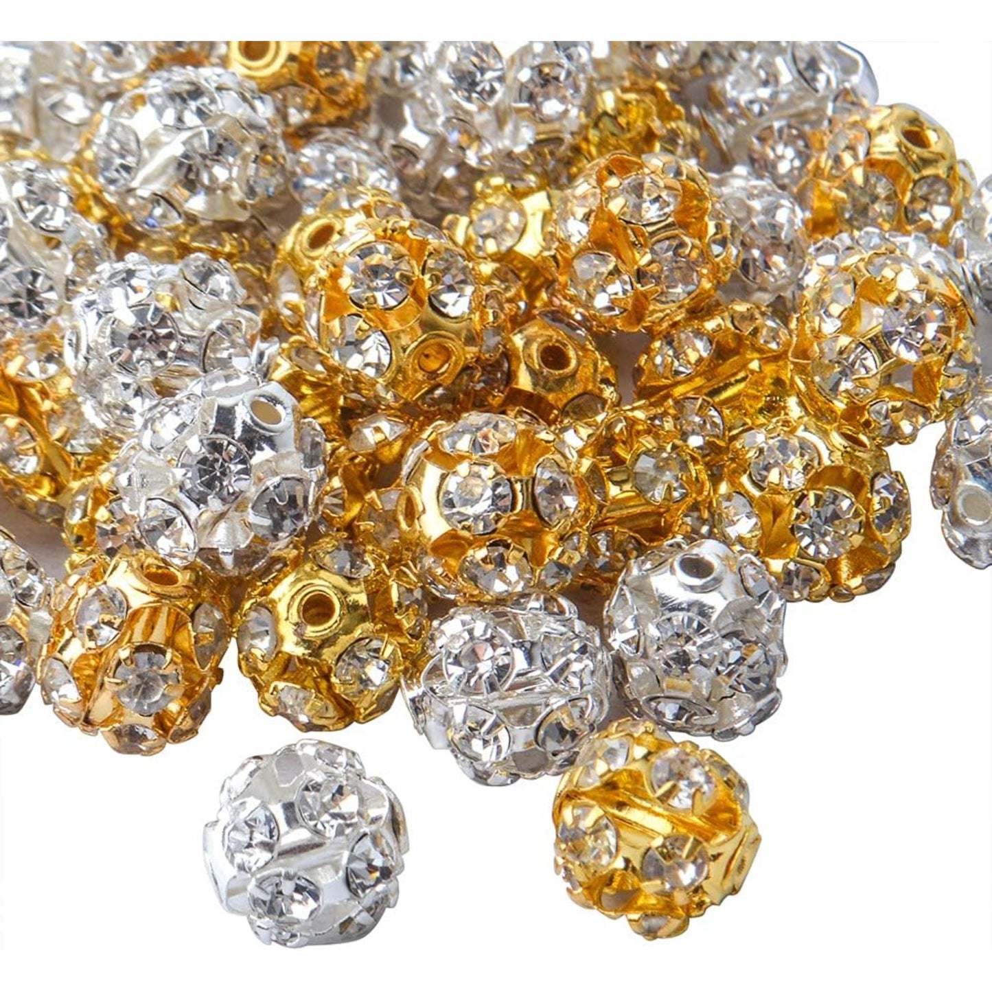 60pcs 8mm Crystal Bead Rhinestone Ball Spacer Beads Round Loose Beads Jewelry Beads Spacers for DIY Jewelry Crafts Making