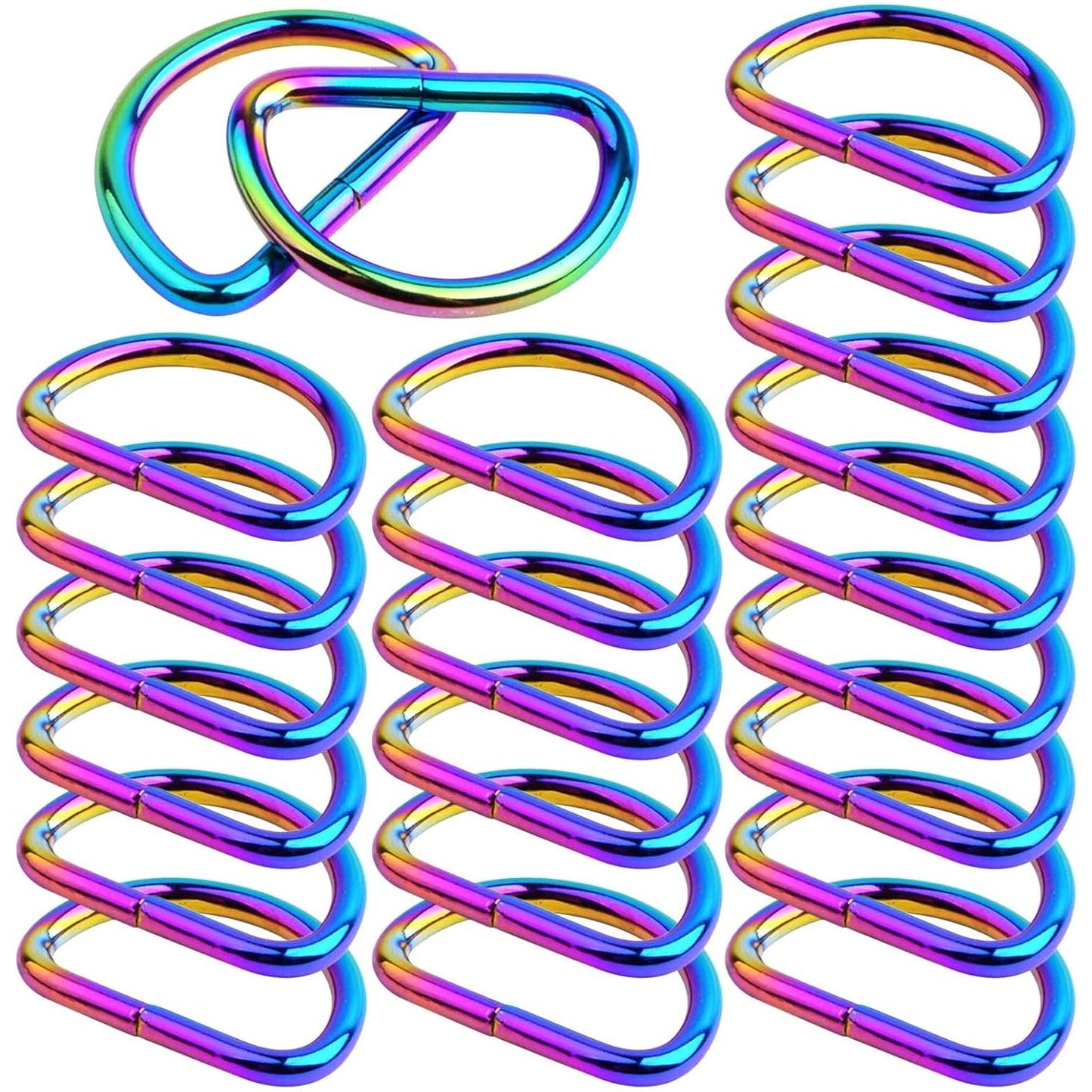 BronaGrand 20pcs Metal Semi-Circular D Rings Multipurpose Half Round D-shaped Rings Buckle Clips DIY Accessories for Bags Purse Backpack Belt Clothing Sewing, Rainbow Color