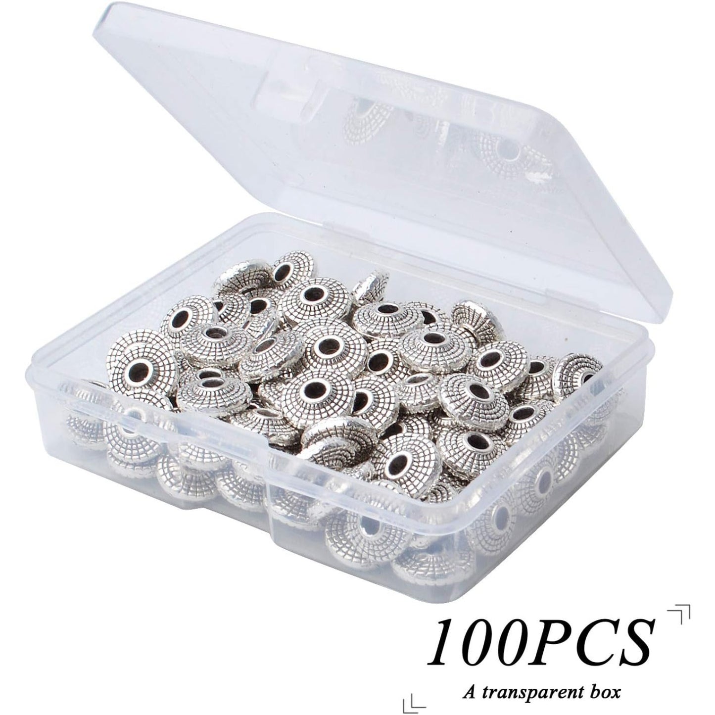 100pcs Tibetan Antique Silver Spacer Bead Metal Beads Spacers Jewelry Spacer Charms with A Box Jewelry Findings Accessories for Bracelet Necklace Jewelry Making