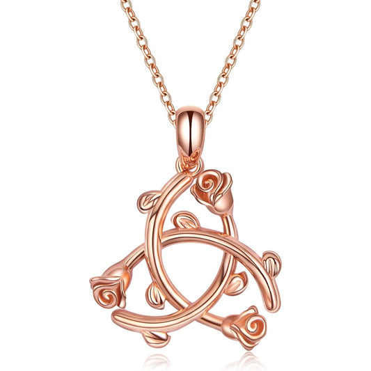 925 Sterling Silver Rose Flower Love Irish Celtic Knot Peace Sign Infinity Triquetra Trinity Protection Pendant Necklace for Mother Women Jewelry Gifts Nudo De Bruja