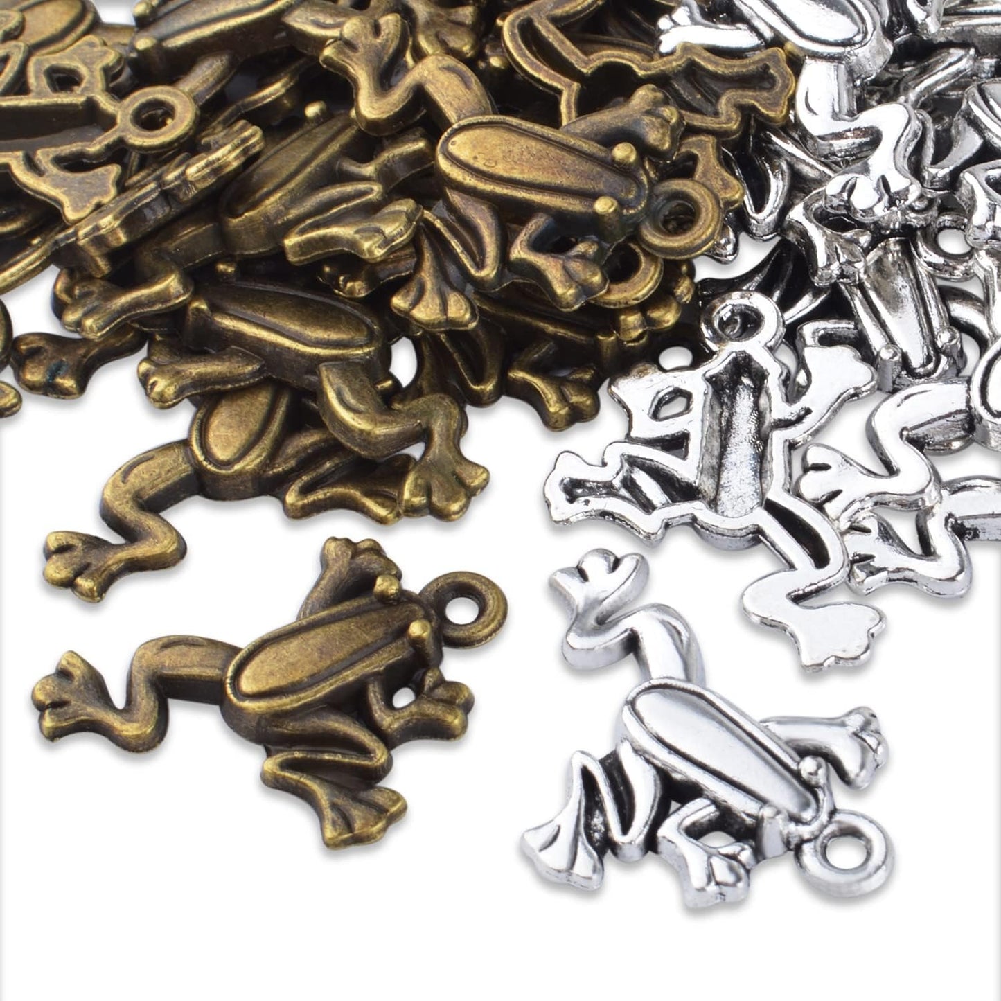 50pcs Frog Pendant Charm Animal Charms Pendants Frog Bead Charms Crafts Supplies for Jewelry DIY Earrings Necklace Bracelet Making Accessory, Antique Silver and Antique Bronze