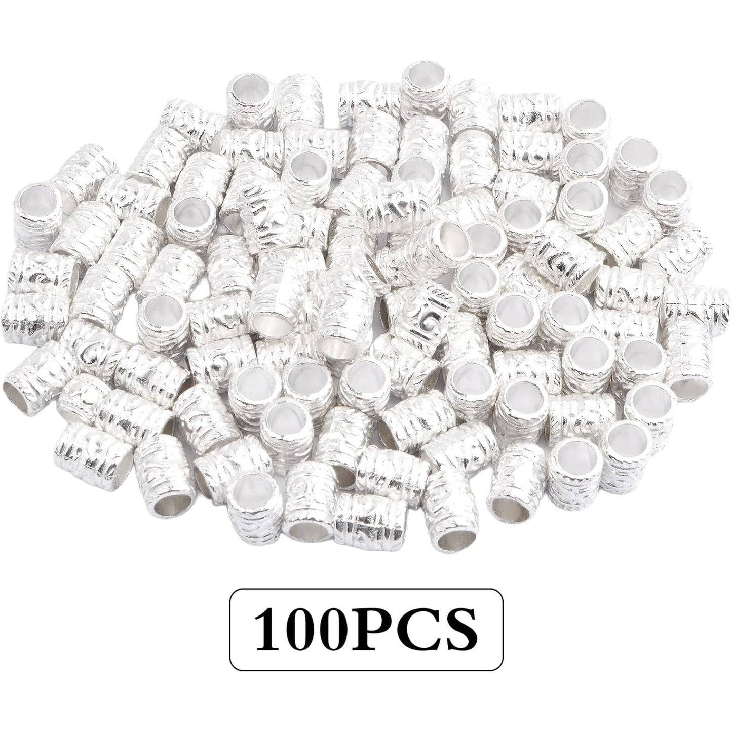 100pcs Alloy Column Spacer Beads Large Hole (5 mm) Tube Barrel Loose Beads Bulk Metal Spacers Craft Supplies for DIY European Bracelet Necklace Earrings Jewelry Making, Bright Silver
