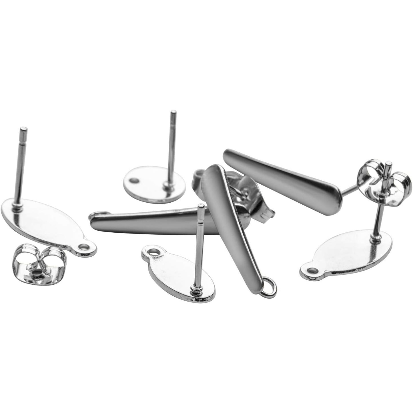 Earring Studs for Jewelry Making, 50pcs Stainless Steel Earring Studs Hypoallergenic Earring Posts DIY Flat Pad Blank Studs with Loop for Earring Making Findings