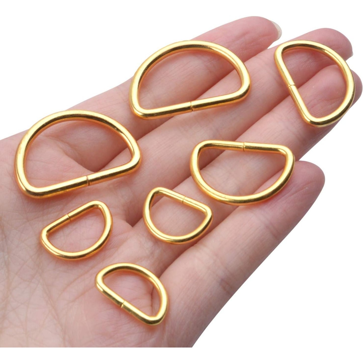 100pcs Multi-Purpose Metal D Rings Semi-Circular D Rings Hardware DIY Accessories for Bags Pet Collars Chain Bags,Gold,1/2inch,3/4inch and 1 inch