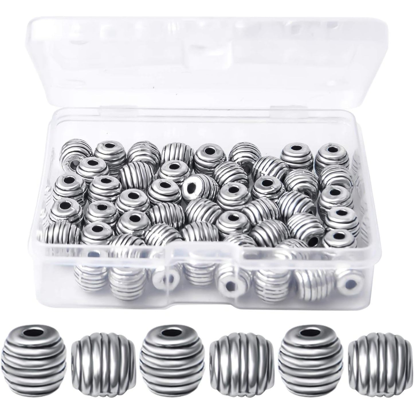 50pcs Tibetan Antique Silver Oval Shape Spacer Beads Column Spacer Bead Jewelry Spacers Charm Beads for DIY Bracelet Jewelry Making Crafts Supplies