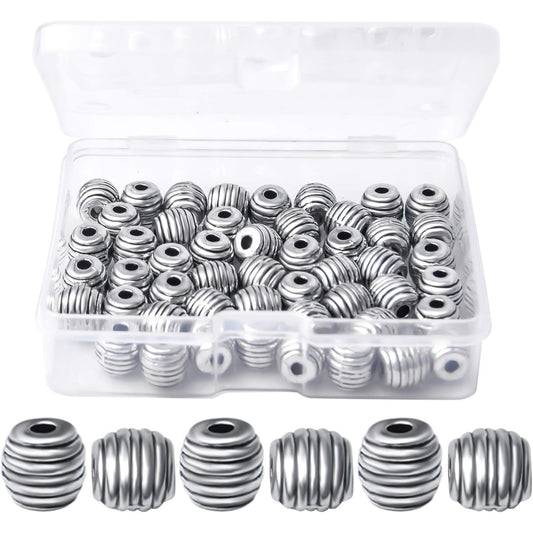 50pcs Tibetan Antique Silver Oval Shape Spacer Beads Column Spacer Bead Jewelry Spacers Charm Beads for DIY Bracelet Jewelry Making Crafts Supplies