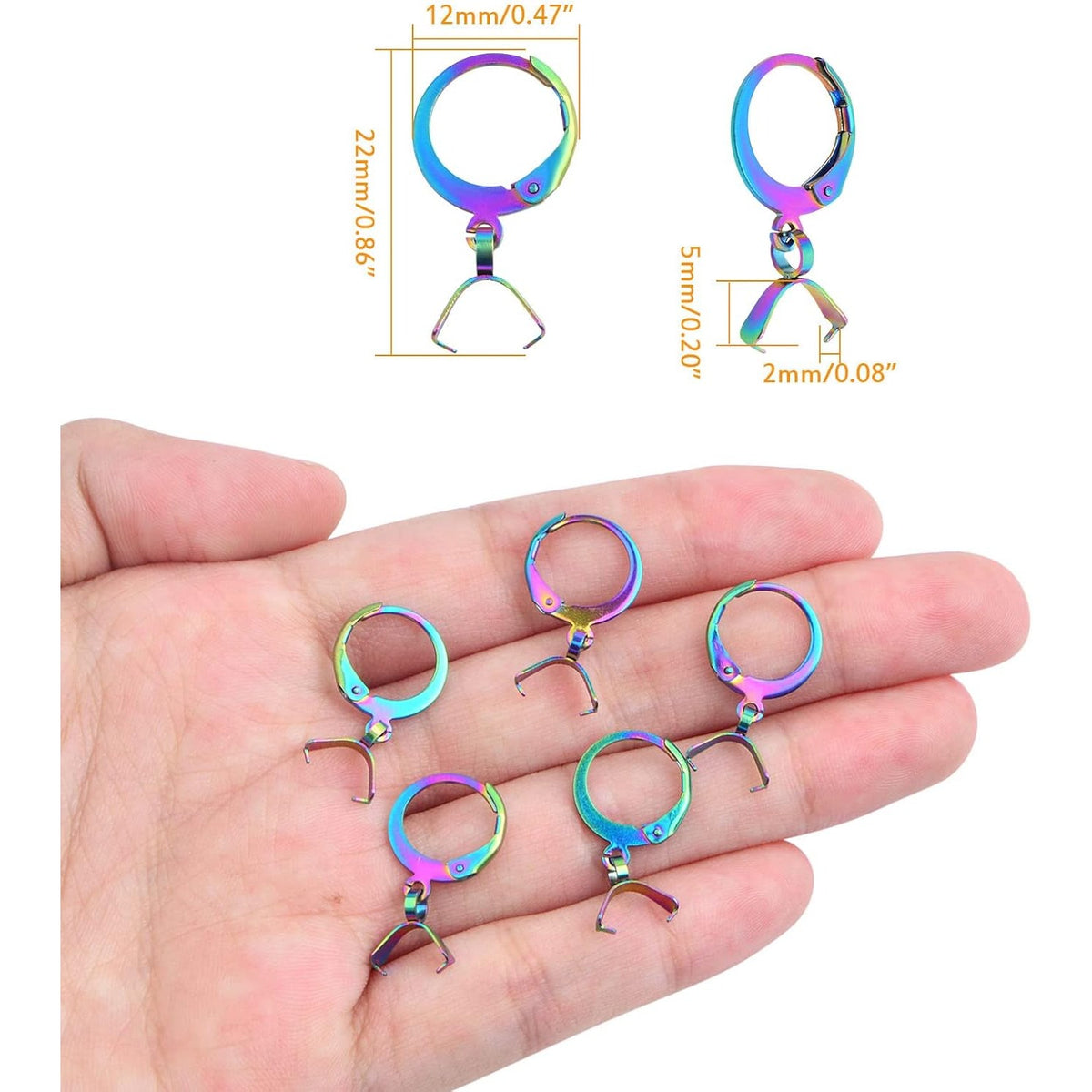 20pcs Stainless Steel Round Earring Hooks Hypoallergenic Leverback Ear Wires Hooks with Pendant Clasps for DIY Earrings Dangle Jewelry Making Supplies, Rainbow Color