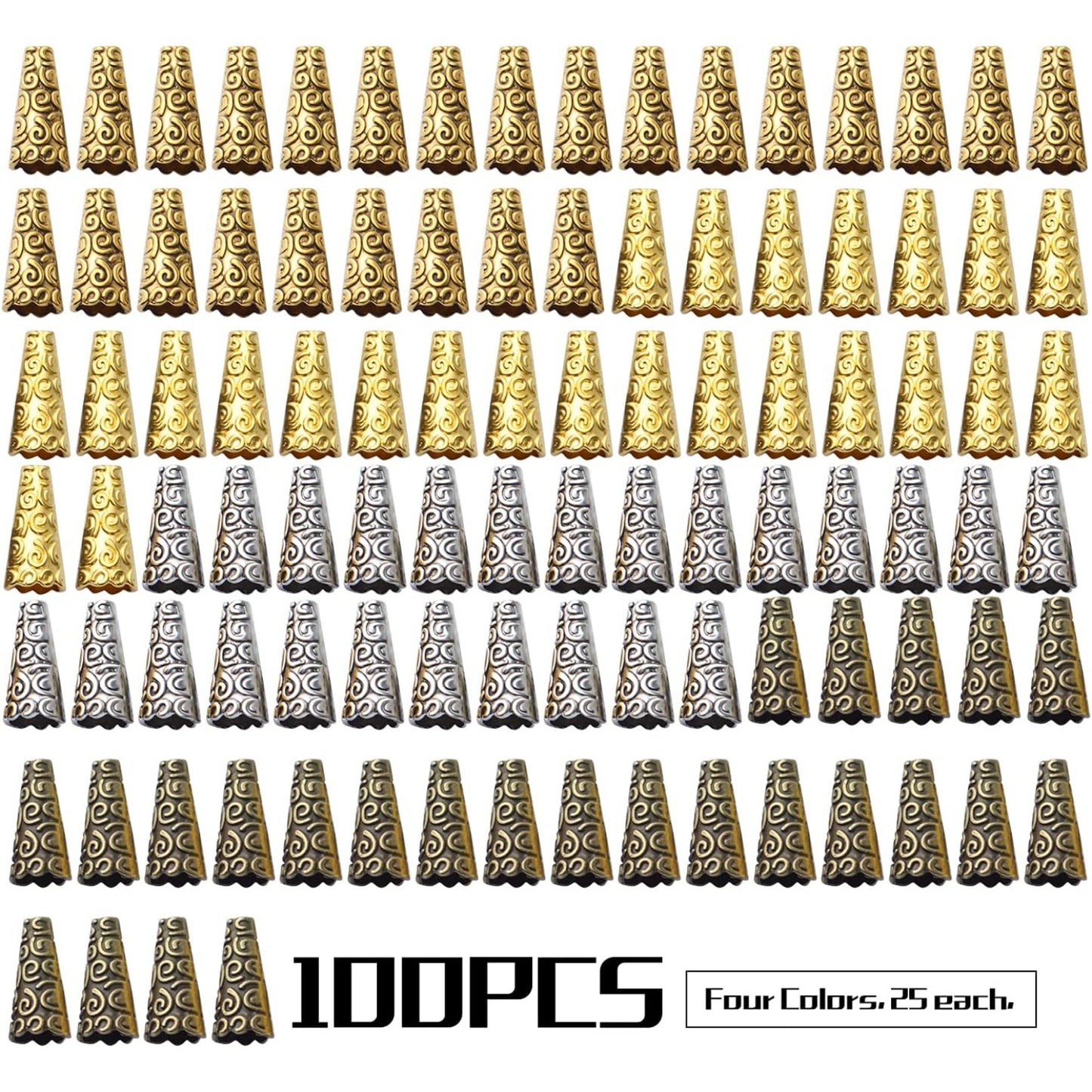 100pcs Cone Bead End Caps Alloy Tibetan Bead Caps Tassel End Cap for DIY Jewelry Making Crafts,4 Colors