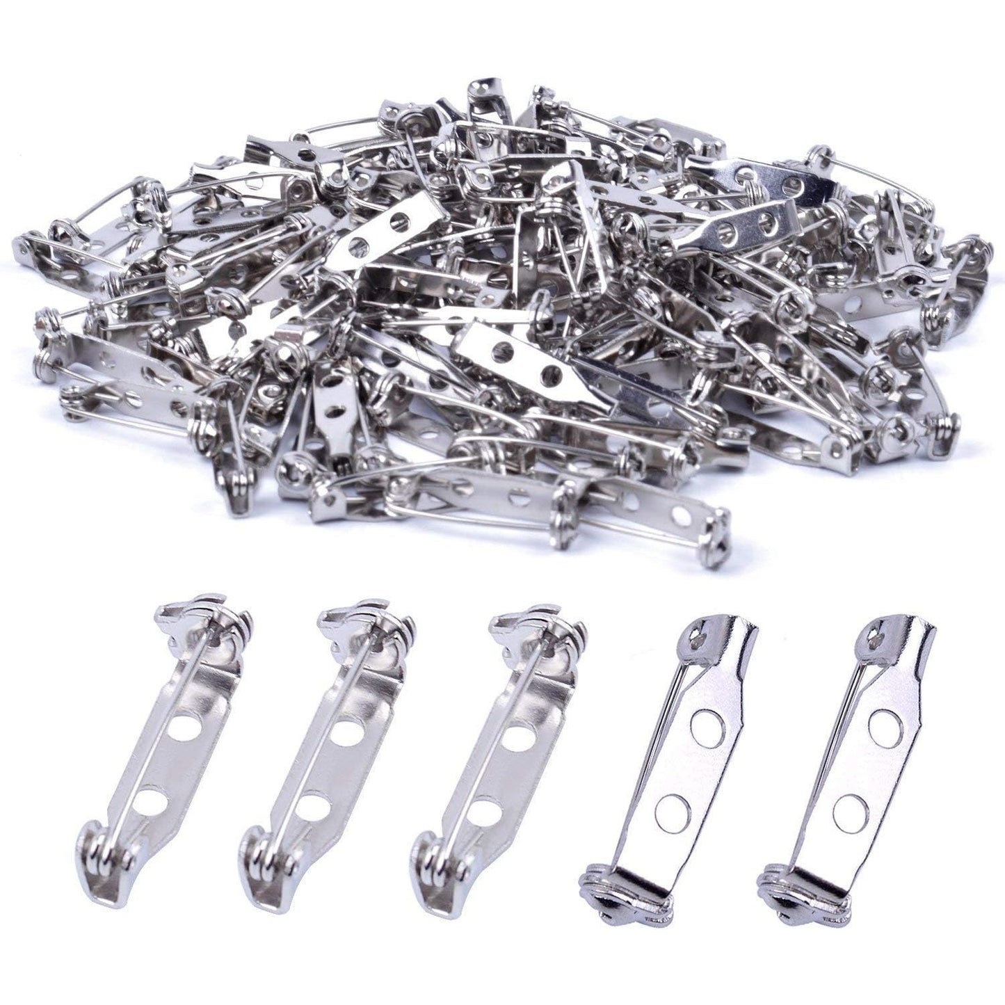 100pcs 20mm Stainless Steel Bar Pins Brooch Pin Backs Safety Catch Pins Craft Pin Back Clasp Brooch with 2 Holes, Silver