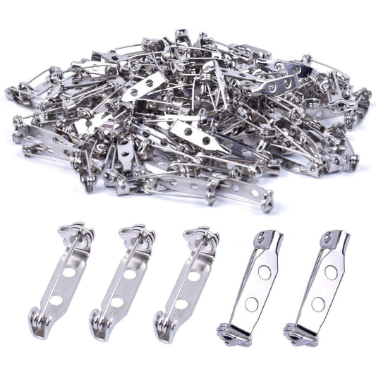 100pcs 20mm Stainless Steel Bar Pins Brooch Pin Backs Safety Catch Pins Craft Pin Back Clasp Brooch with 2 Holes, Silver