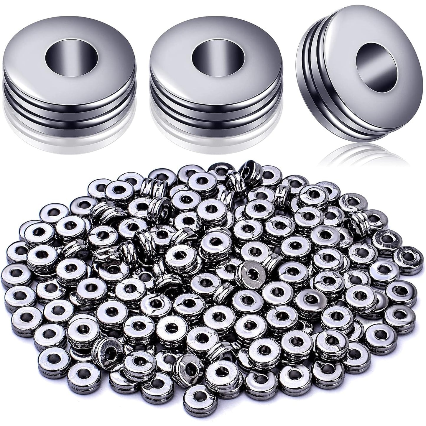 Metal Spacer Beads,200pcs Flat Round Disc Rondelle Spacer Beads Metal Rondelle Beads Spacers for Jewelry Making(6mm) - Silver and Golden