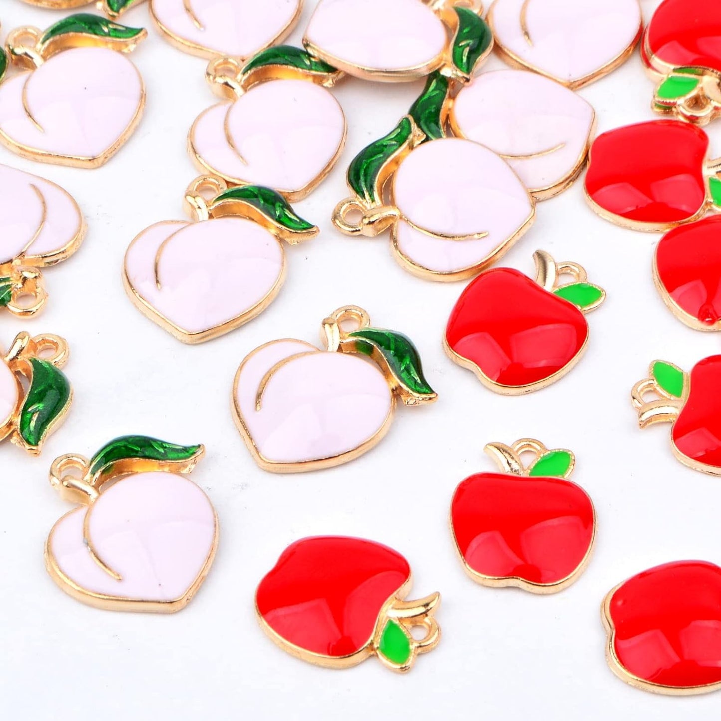 40pcs Mini Cute Enamel Apple Peach Charms Alloy Fruit Shaped Dangle Pendants Sweet Imitation Food Hanging Ornaments for DIY Earring Bracelet Necklace Jewelry Making